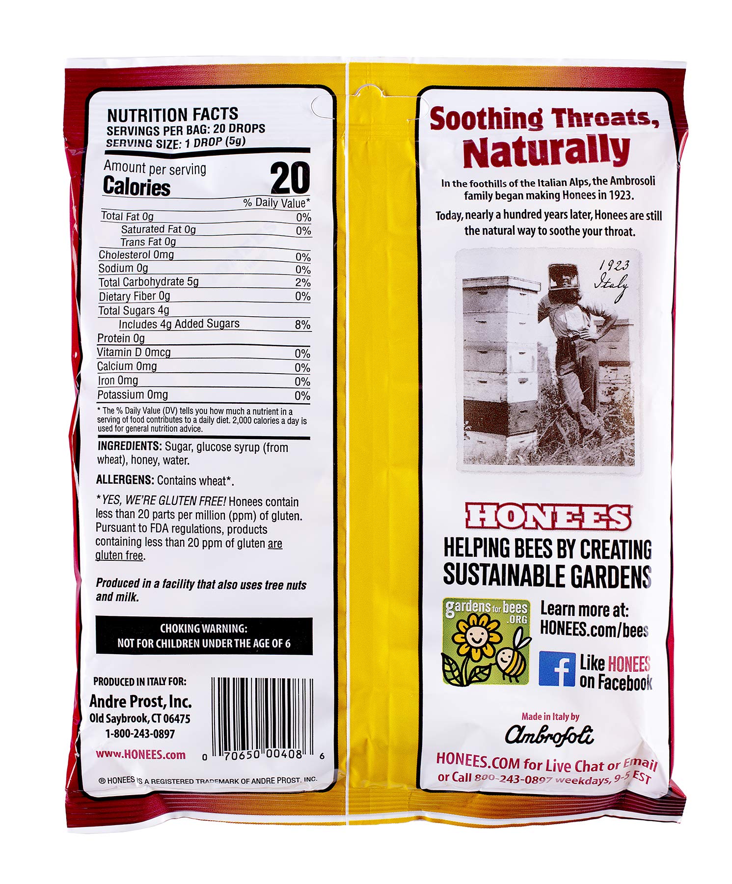 Honees Honey Filled Drops, Honey Cough Drops with Real Honey-Natural Sore Throat Relief-Nothing Artificial-Throat Coat Lozenges,