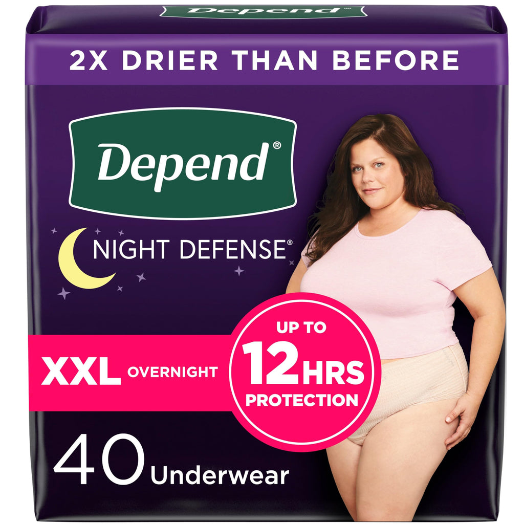 Depend Night Defense Adult Incontinence & Postpartum Bladder Leak Underwear for Women, Disposable, Overnight, Extra-Extra-Large,