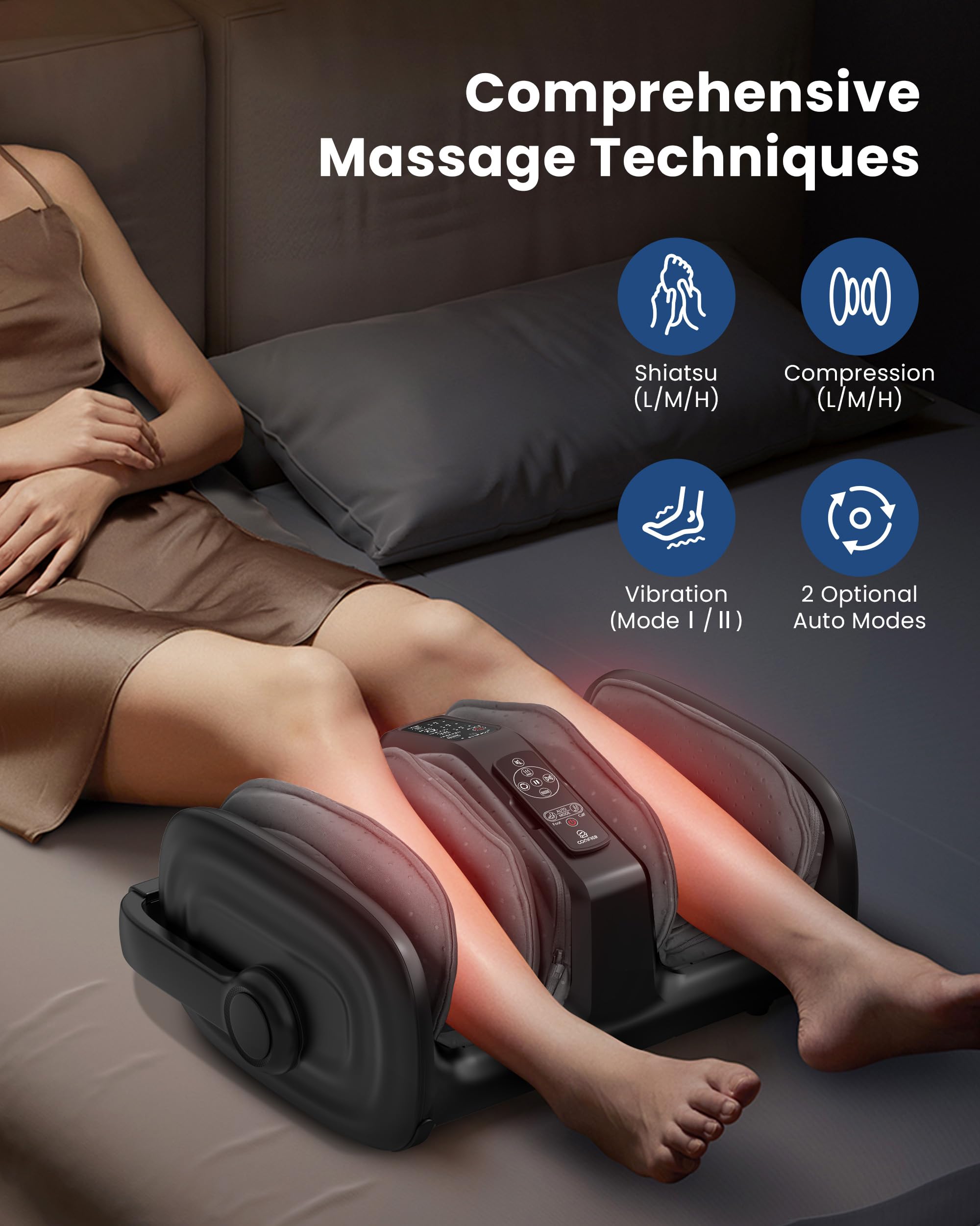 COMFIER Shiatsu Foot Massager Machine, FSA HSA Eligible Foot Calf Massager with Heat, Squeeze & Vibration Massage, Remote Contro