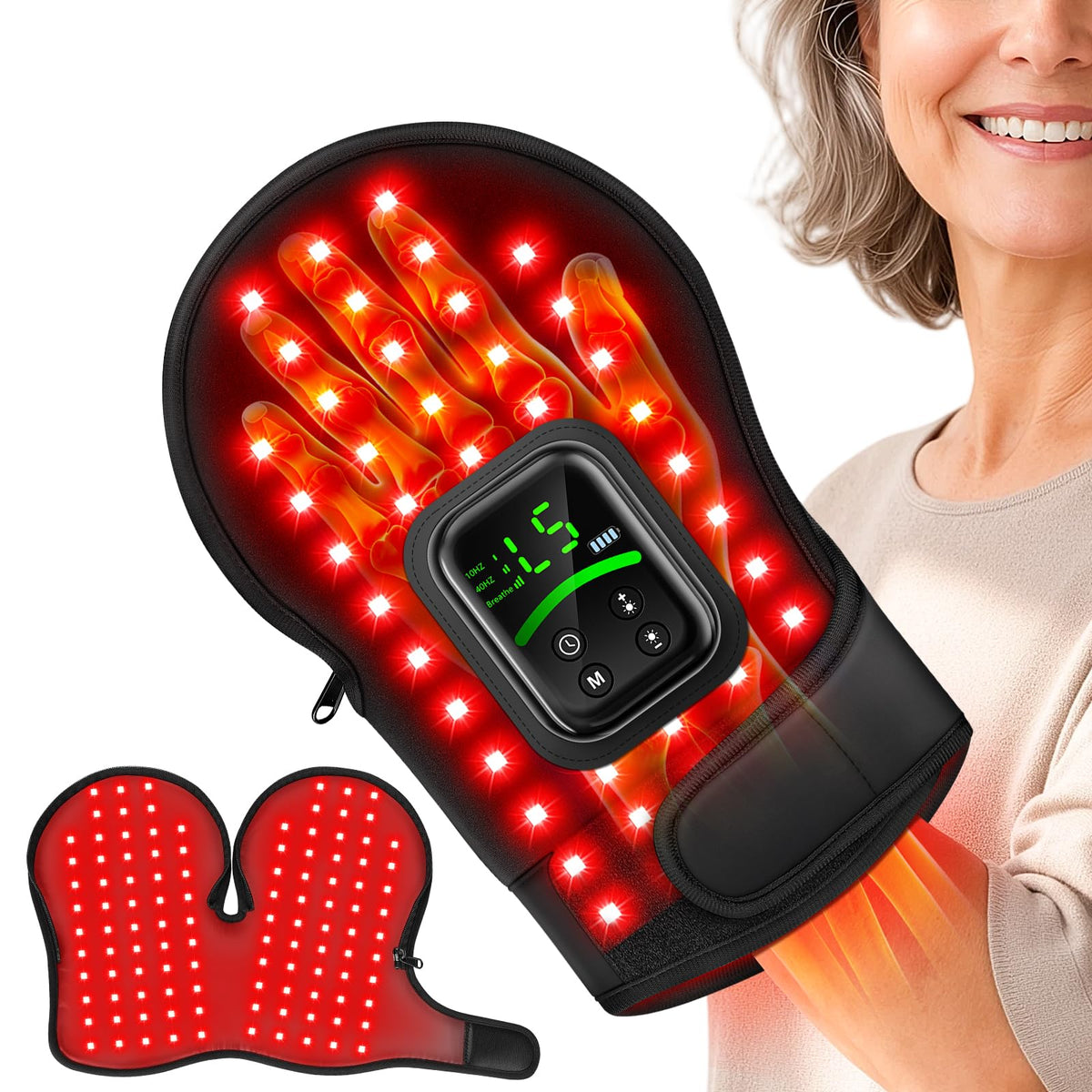 Red Light Therapy Glove for Hand & Wrist, 112 DualSided LEDs, TriChips