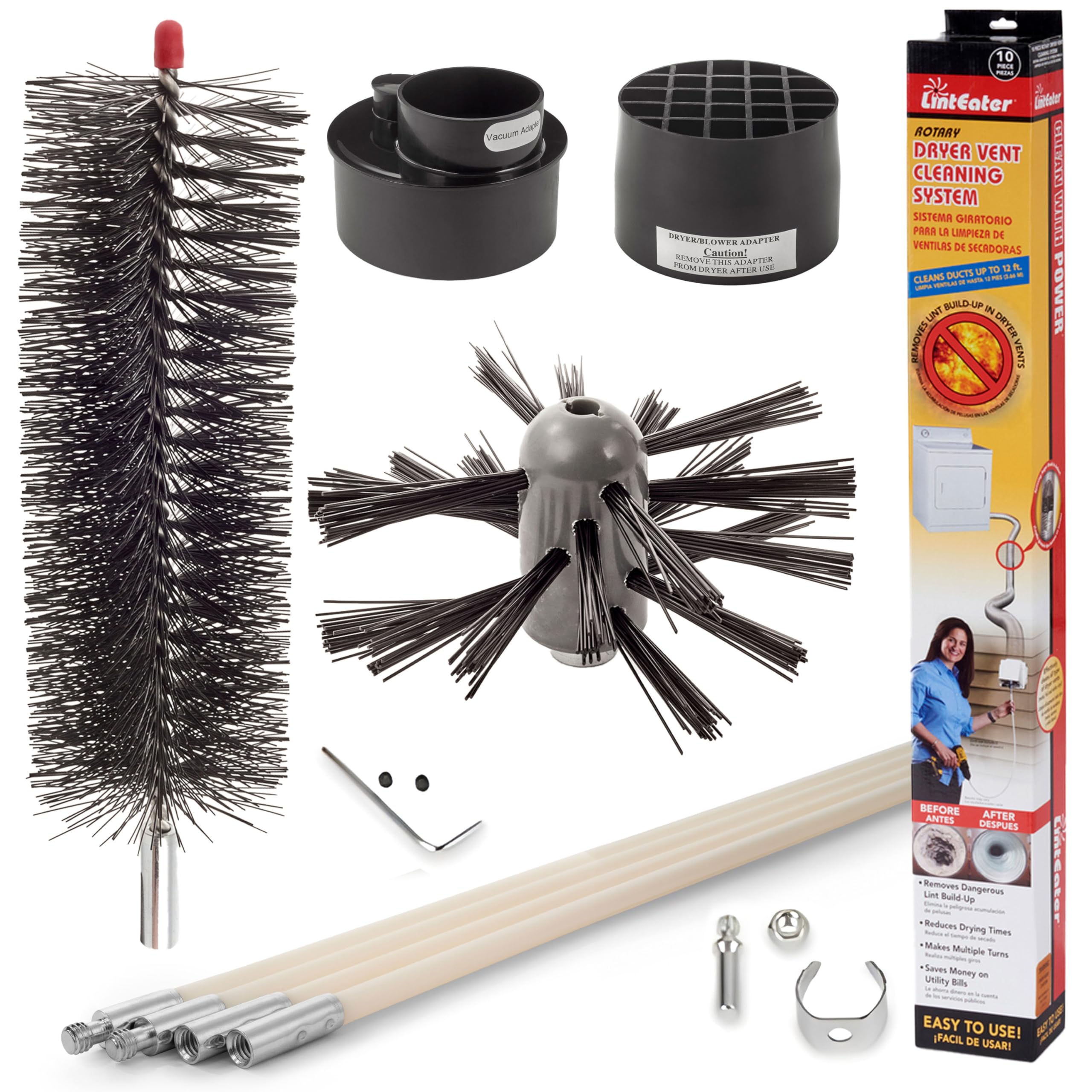 Dryer Vent Duct Cleaning Kit - Gardus RLE202 LintEater Rotary Dryer Vent Cleaner Kit, Removes Lint, Dryer Vent Cleaning System E