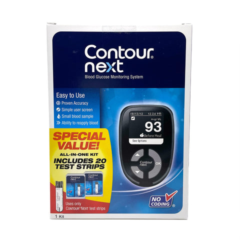Ascensia CONTOUR NEXT Blood Glucose Monitoring System - All-in-One Kit for Diabetes with Glucose Monitor and 20 Test Strips For 