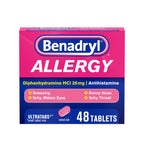 Benadryl Ultratabs Antihistamine Allergy Relief Medicine, 25 mg Diphenhydramine HCl Tablets for Relief of Cold & Allergy Symptom