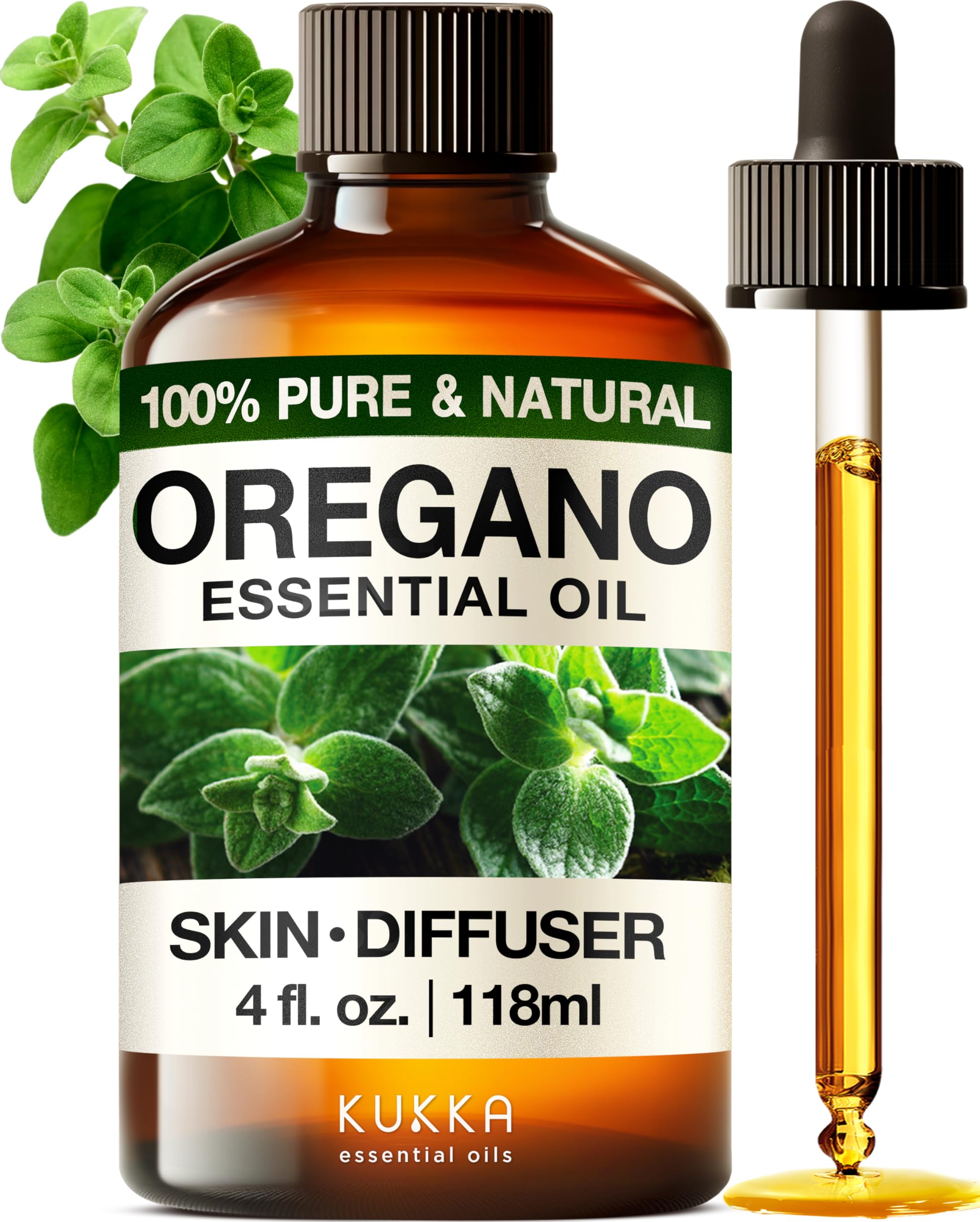 Kukka Oregano Essential Oil for Skin - 4 Fl Oz - 100% Pure Natural, Earthy & Herbaceous Scent, for Diffuser, Nails, Candle & Soa