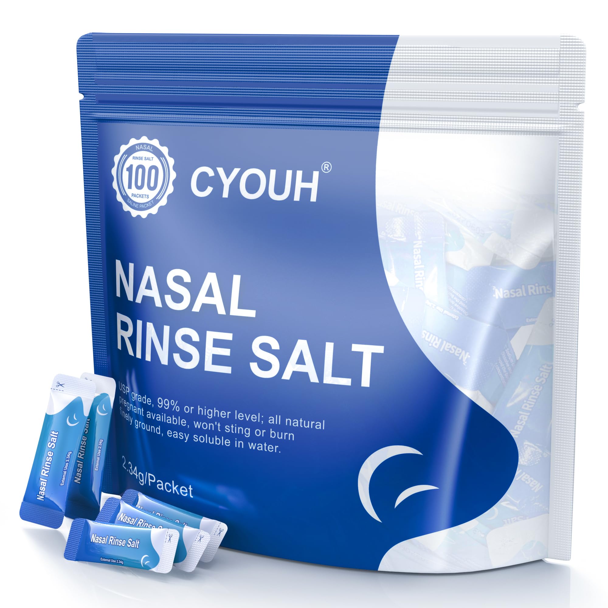 CYOUH Neti Pot Salt Packets, Individually Saline Packets, Nasal Wash Refill Kit | Sinus Rinse Packets for Neti Pots | Nasal Irri
