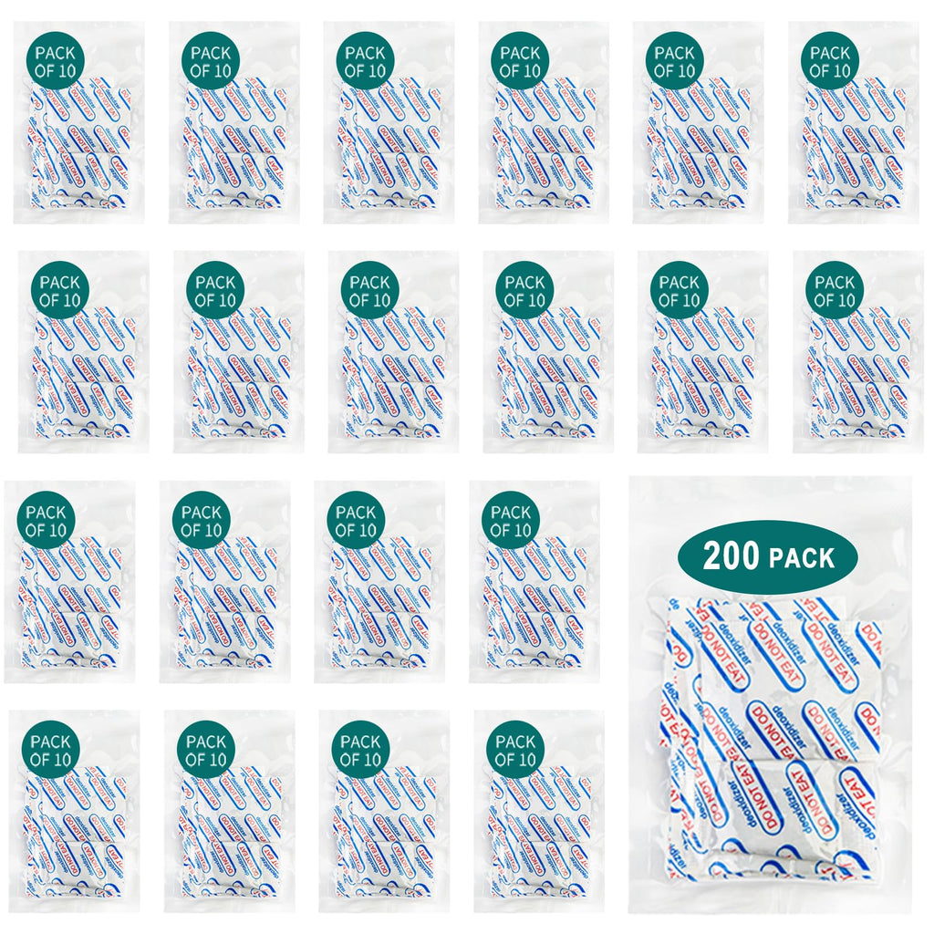 Hombao 200 Packs 200CC Oxygen Absorbers for Food Storage - Food Grade, 10 Packs x 1 Vacuum Bag