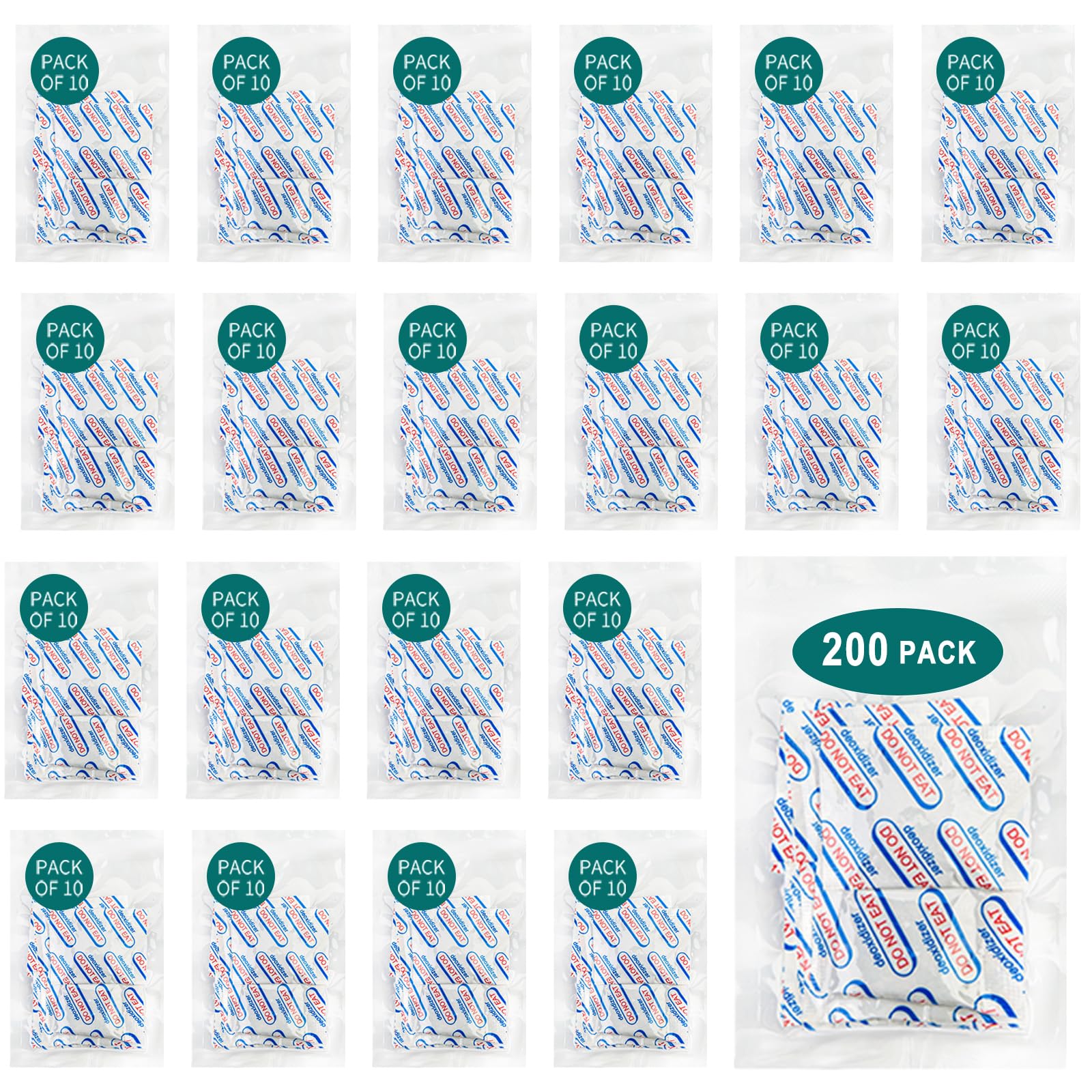 Hombao 200 Packs 200CC Oxygen Absorbers for Food Storage - Food Grade, 10 Packs x 1 Vacuum Bag