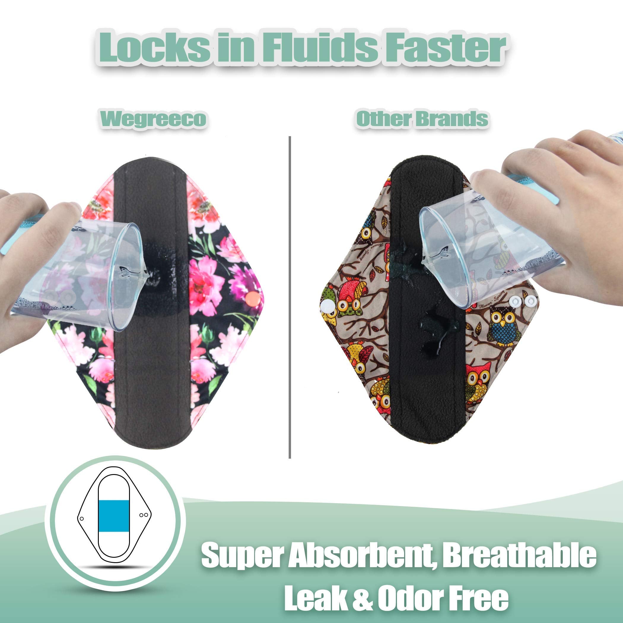 wegreeco Reusable Menstrual Pads - Reusable Sanitary Pads | Reusable Panty Liners | Soft Cloth Menstrual Pads - 6 Pack with 1 Cl