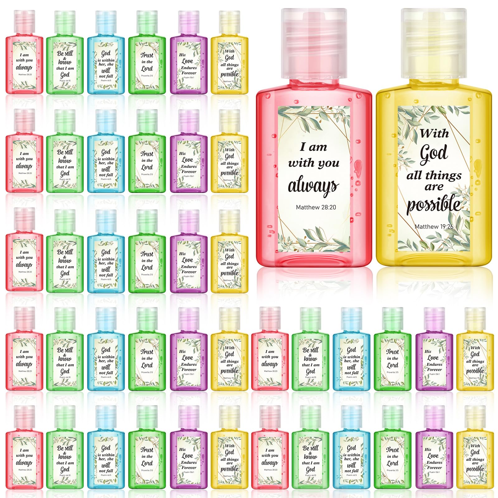 Gejoy 48 Pack Eucalyptus Leaf Christian Hand Sanitizer Bulk Bible Verse Mini Hand Sanitizer Travel Size Religious Gift Christian