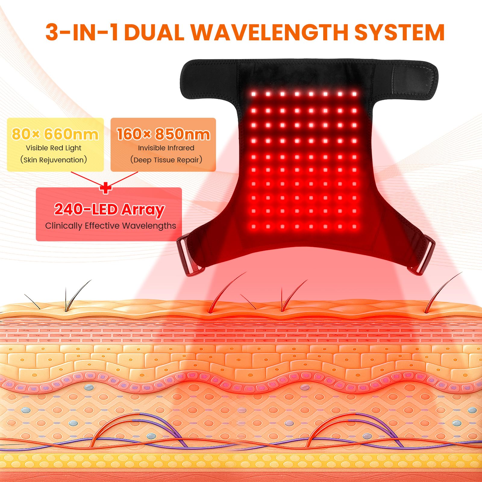 Keneo Red Light Therapy Shoulder Wrap with Heating Pad - 660nm & 850nm LED Technology, 5000 mAh Cordless Rechargeable Support fo