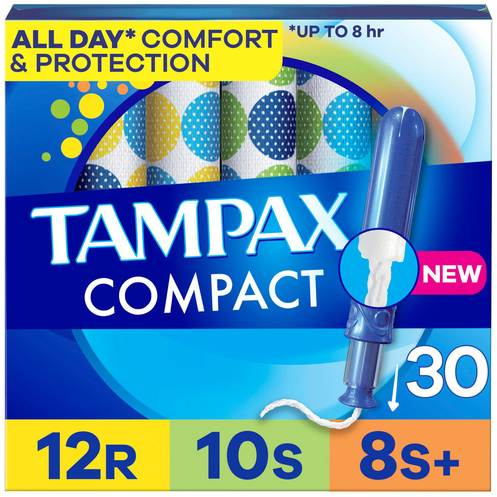Tampax Compact Pearl Tampons Multipack, with LeakGuard Braid & Extendable Applicator, Regular/Super/Plus Absorbency, Compact Ext