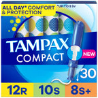 Tampax Compact Pearl Tampons Multipack, with LeakGuard Braid & Extendable Applicator, Regular/Super/Plus Absorbency, Compact Ext