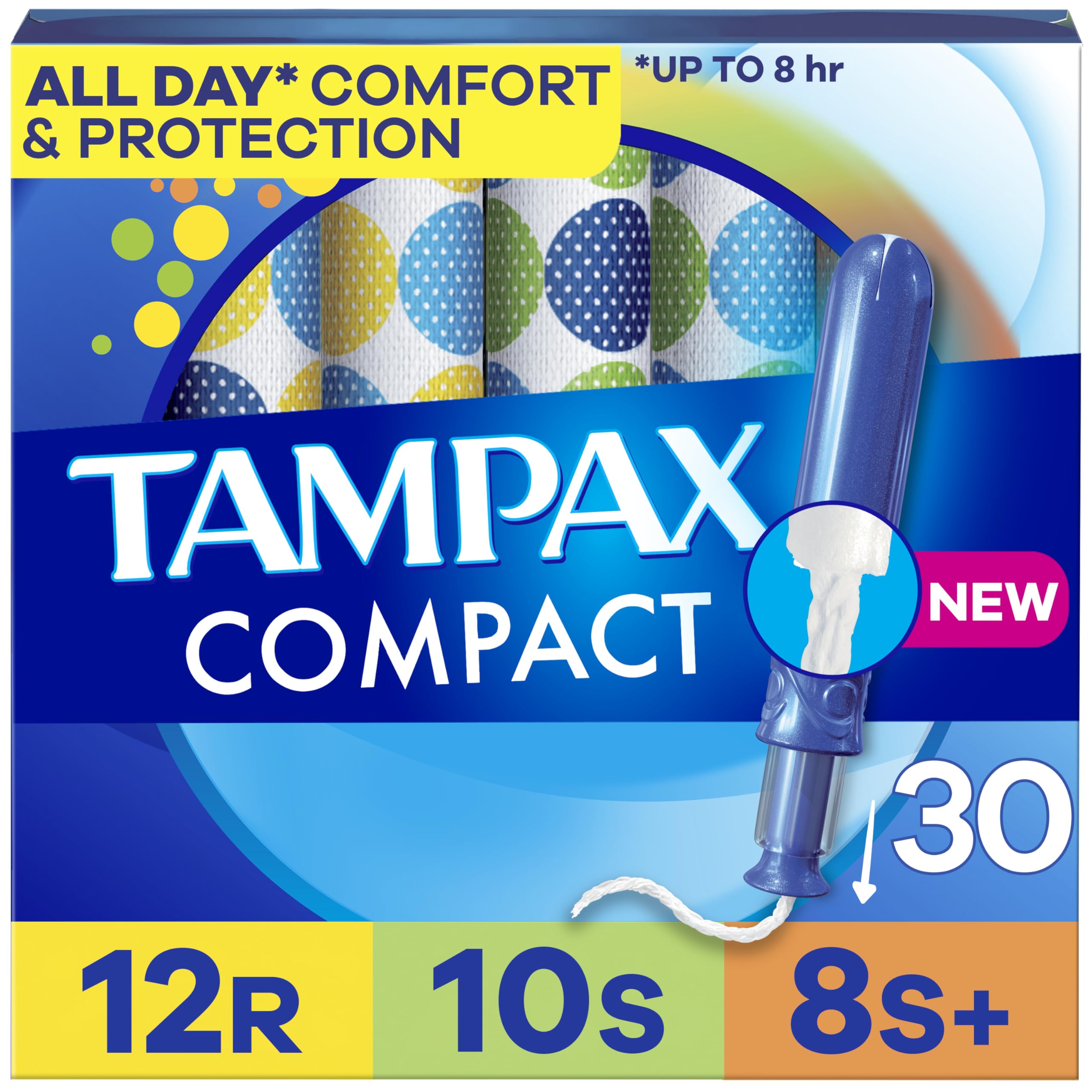 Tampax Compact Pearl Tampons Multipack, with LeakGuard Braid & Extendable Applicator, Regular/Super/Plus Absorbency, Compact Ext
