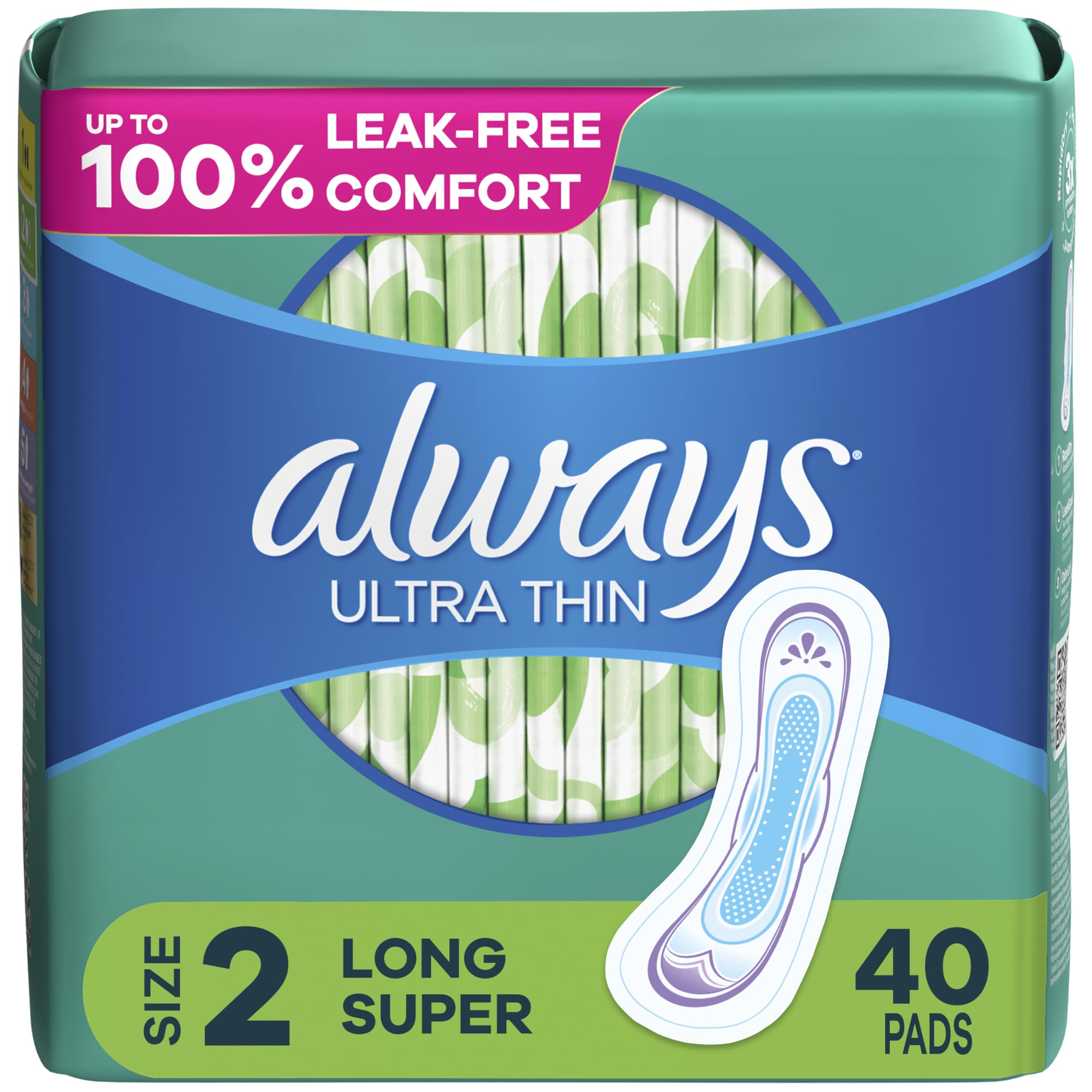 ALWAYS Ultra Thin Size 2 Super Pads Without Wings Unscented, 40 Count