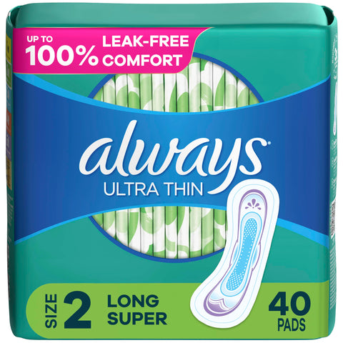ALWAYS Ultra Thin Size 2 Super Pads Without Wings Unscented, 40 Count