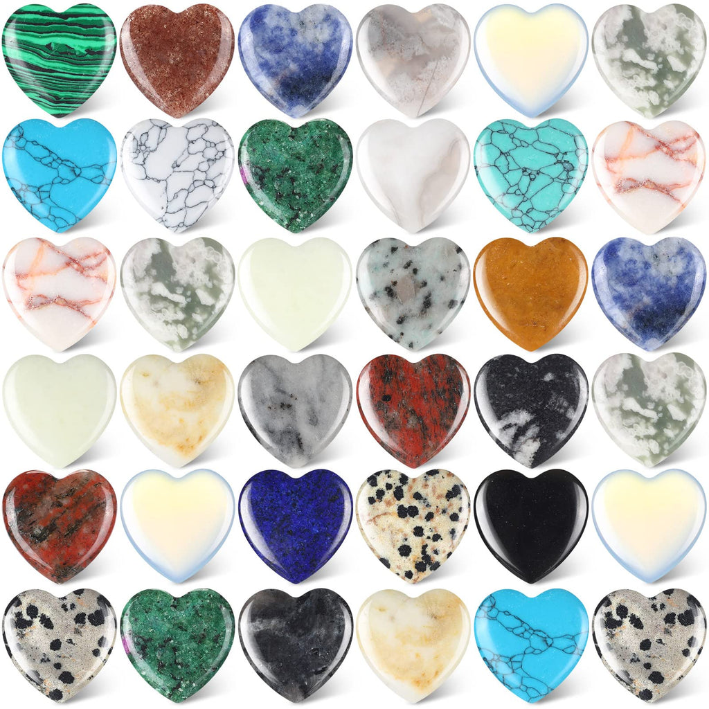 Nuenen 40 Pcs Valentine's Heart Shaped Worry Stones Bulk 1 Inch Heart Rystal Stone Mini Love Pocket Assorted Polished Rock Gemst