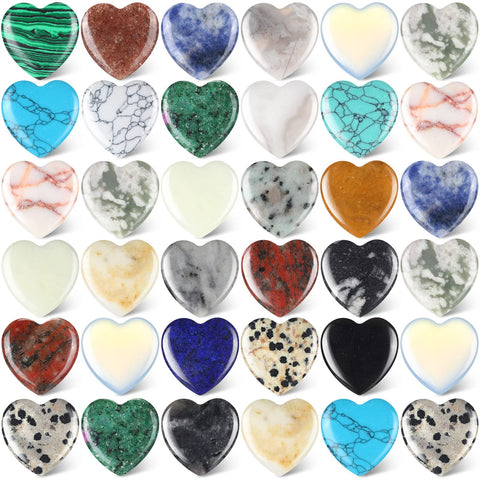 Nuenen 40 Pcs Valentine's Heart Shaped Worry Stones Bulk 1 Inch Heart Rystal Stone Mini Love Pocket Assorted Polished Rock Gemst