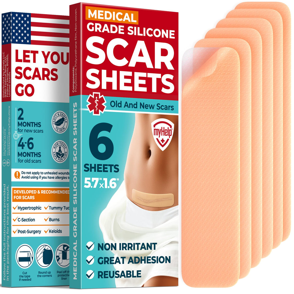 Medical Grade Silicone Scar Sheets - 6pk (5.7   x1.6   ) - Visible Difference on Surgical & Keloid Marks - Reusable C-Section Sc