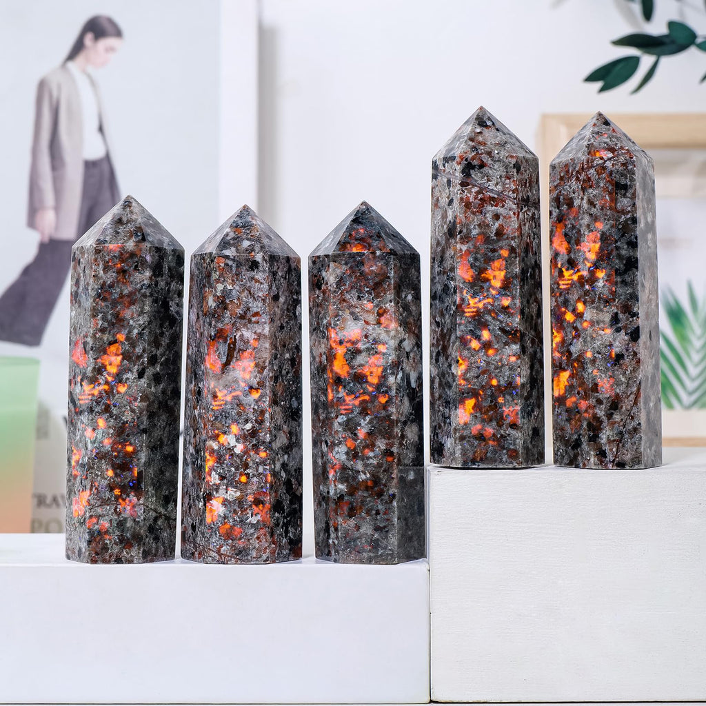Runyangshi 1PCS Natural Crystal Flame Yooperlite Stone Tower 1.96-2.36 (5-6cm) 6 Faceted Single Point Prism Healing Crystal Wand