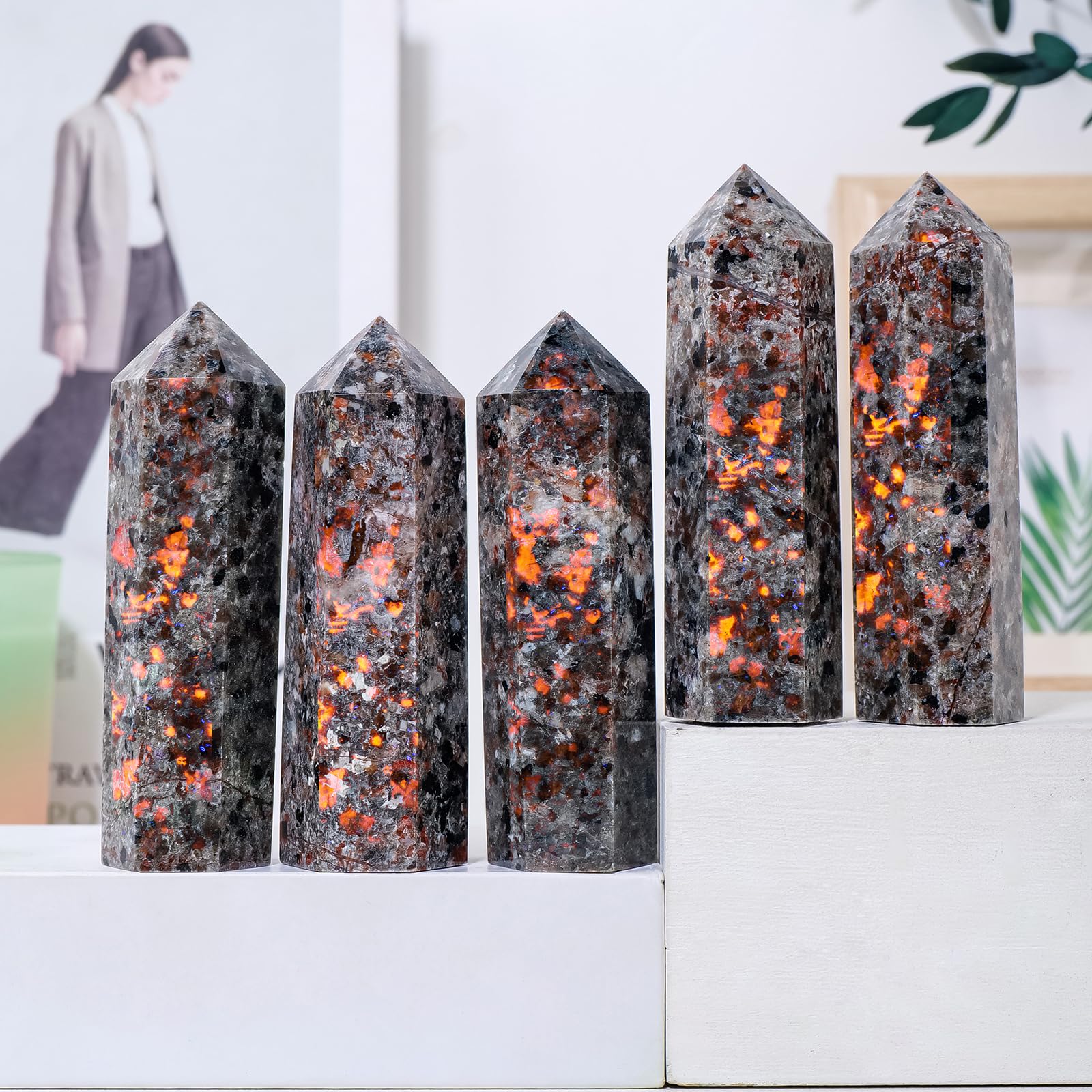 Runyangshi 1PCS Natural Crystal Flame Yooperlite Stone Tower 1.96-2.36 (5-6cm) 6 Faceted Single Point Prism Healing Crystal Wand