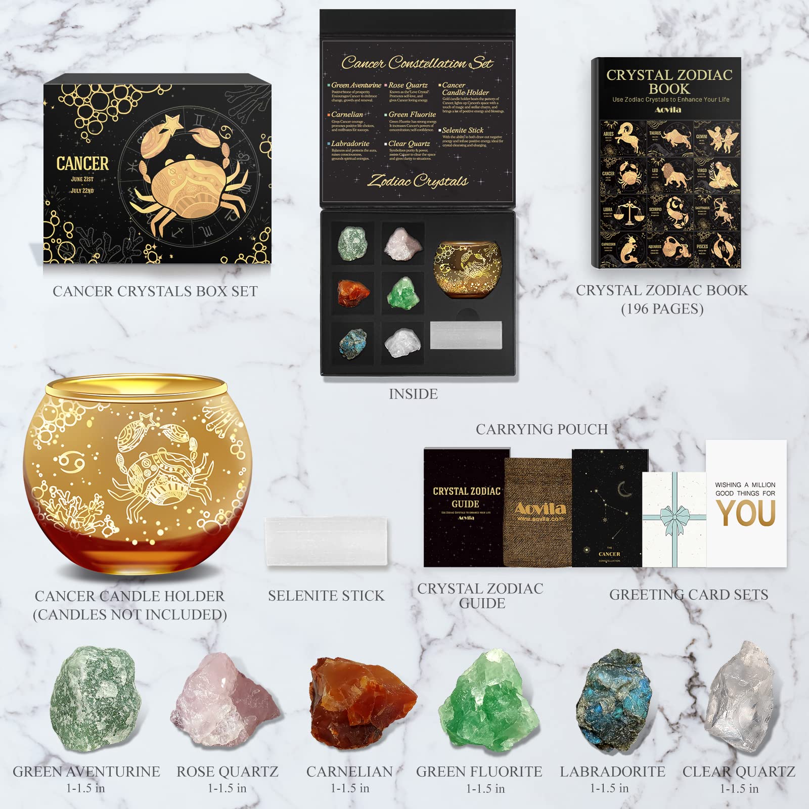 Aovila Cancer Gifts for Women Cancer Tea Light Holder Candle Holder Crystals Birthstones Gift Box Set Zodiac Astrology Gifts Bir