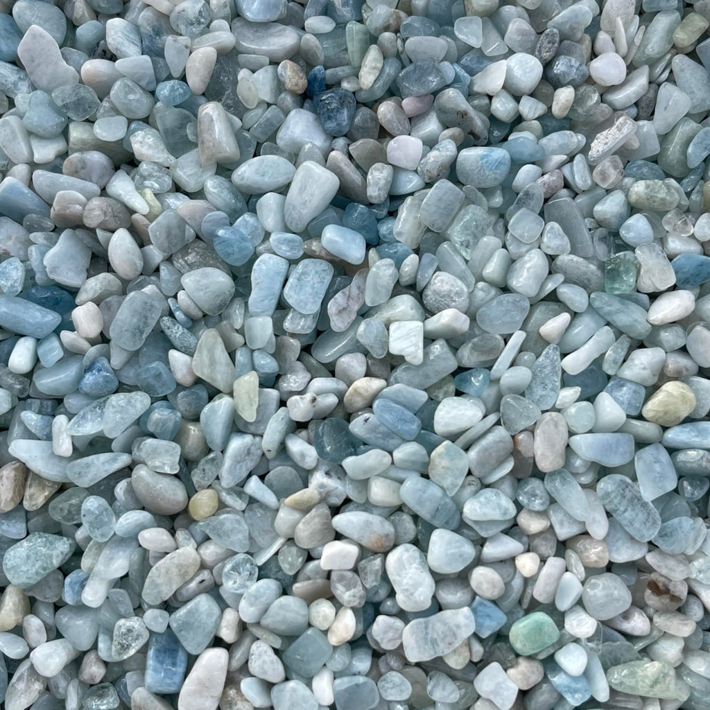 GAF TREASURES 2 oz Lot Natural Aquamarine Semi Tumbled Gemstone Chips, Crushed Mini Crystals, Undrilled Crystal Chips (Aquamarin