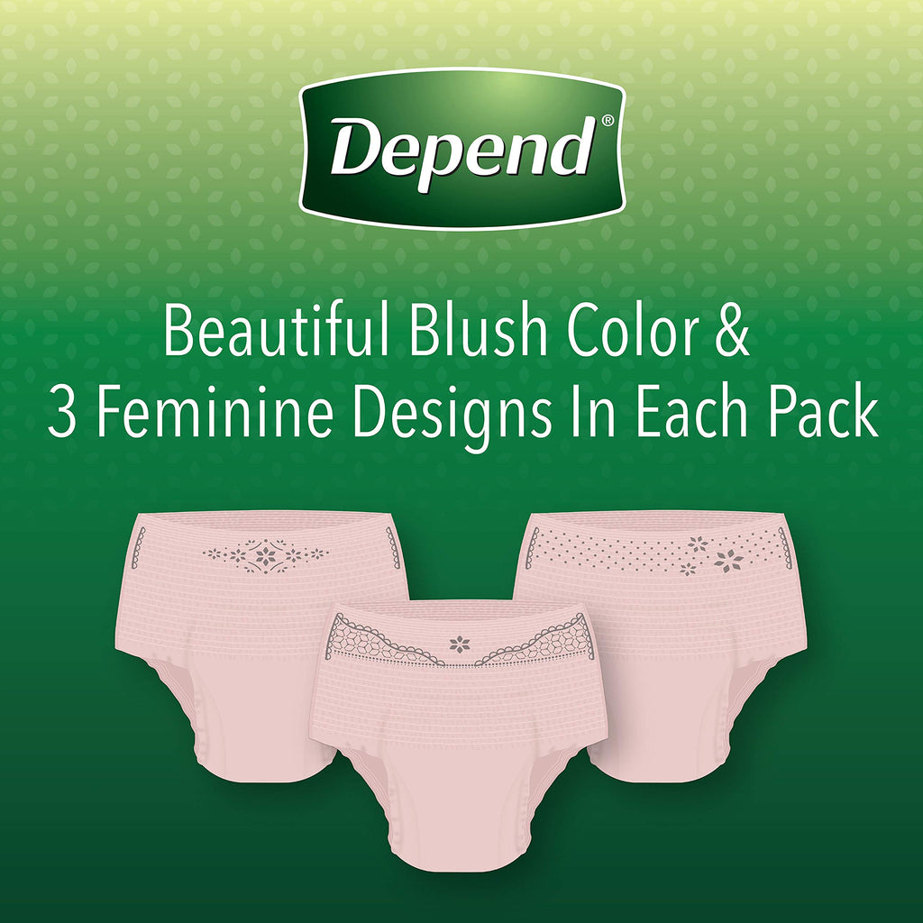 Depend FIT-FLEX Incontinence Underwear for Women, Disposable, Maximum Absorbency, S, Blush, 60 Count