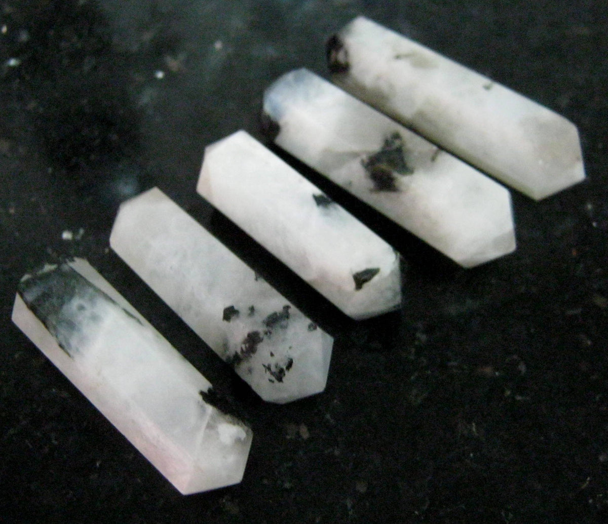 crystalmiracle Beautiful Set of Five Rainbow Moonstone Double TERMINATED Points Powerful Gemstone Men Women Gift Crystal Healing