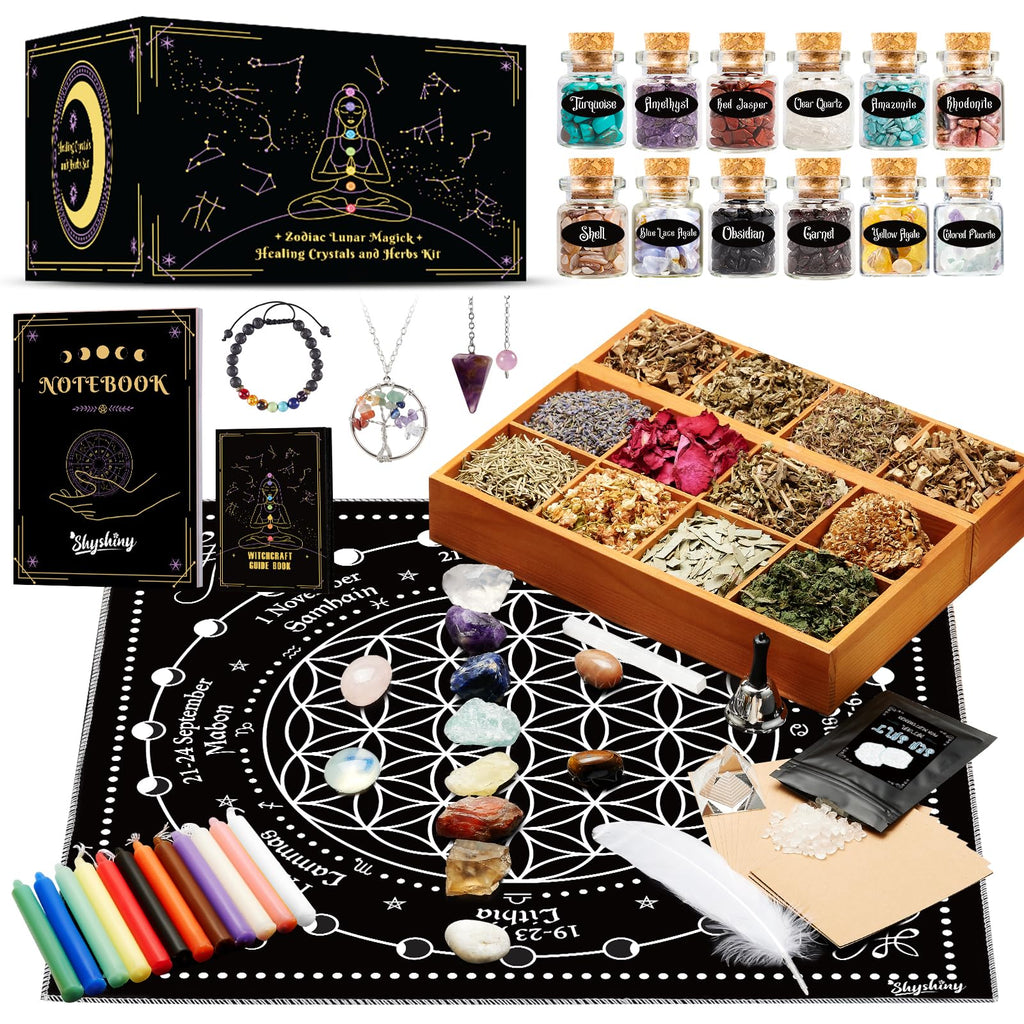 Witchcraft Supplies Kit, 80Pack Witch Starter Kit Wiccan Supplies and Tools Witchy Gifts for Beginners, Spell Candles, Chakra He