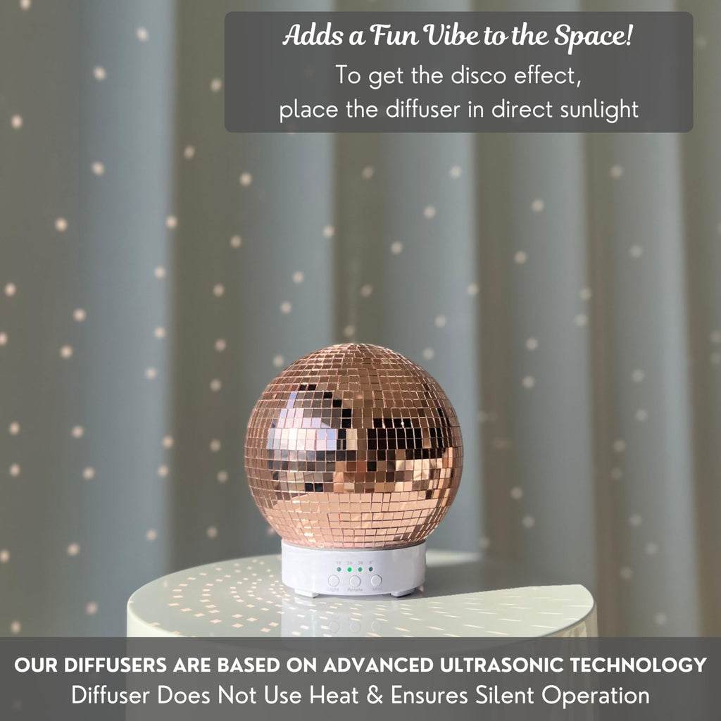 Disco Ball Diffuser Rotating - 300 ML Oil Diffuser Essential Oils, Quiet Oil Diffusers, Night Light and Timer, Disco Ball Table
