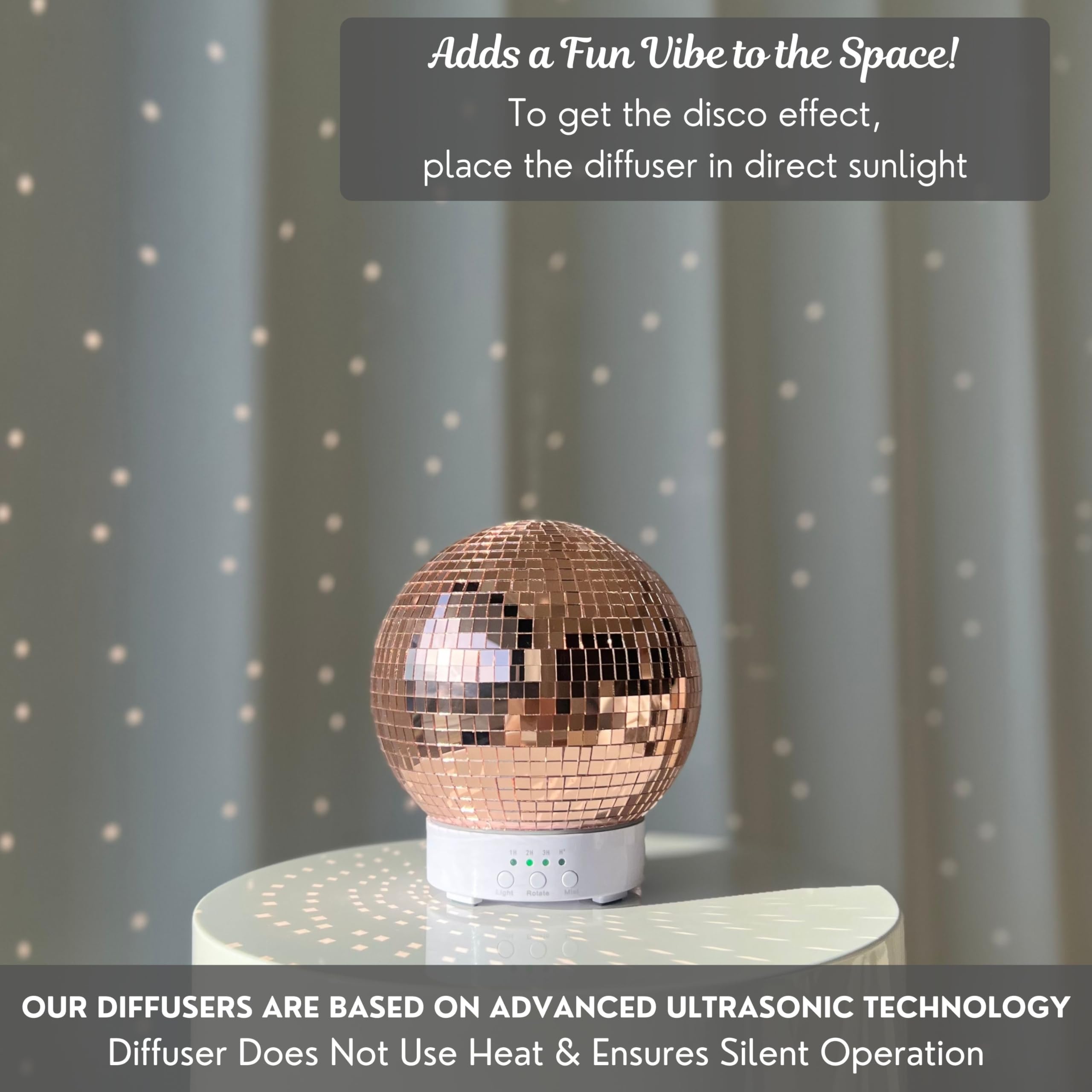Disco Ball Diffuser Rotating - 300 ML Oil Diffuser Essential Oils, Quiet Oil Diffusers, Night Light and Timer, Disco Ball Table