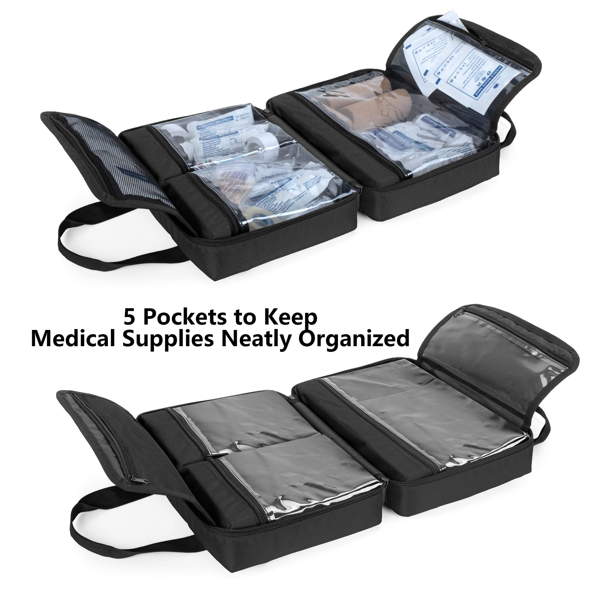 Trunab Small First Aid Kit Bag Empty Portable Emergency Kits Trauma Bag, Ideal for Car, Home, Camping and Hiking, Black, Bag Onl