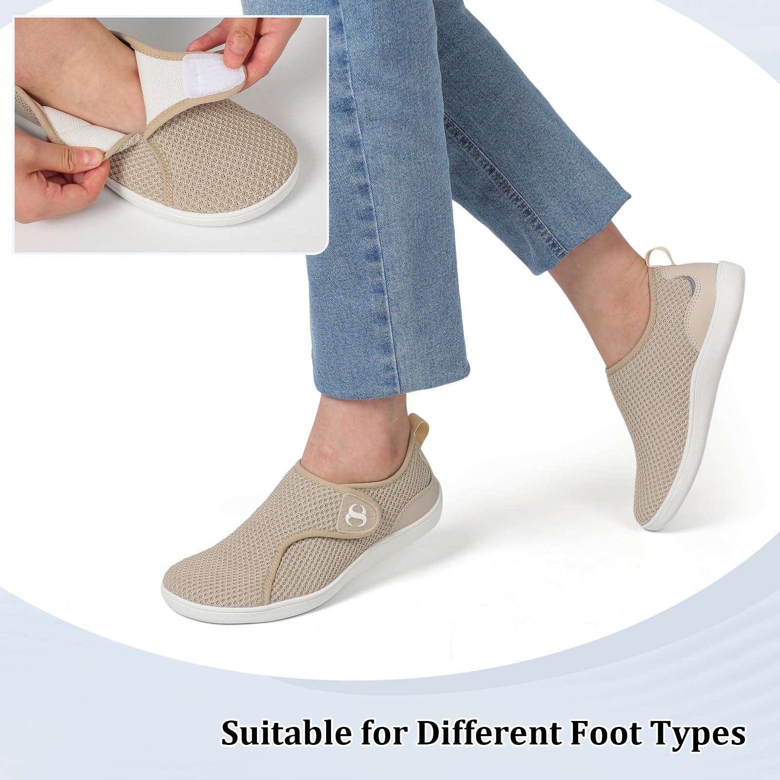 Comfortable Brown Womens Shoes Wide Toe Box Diabetic Shoes Adjustable Neuropathy Bunion Arthritis Shoe Casual Non Slip Knitted F