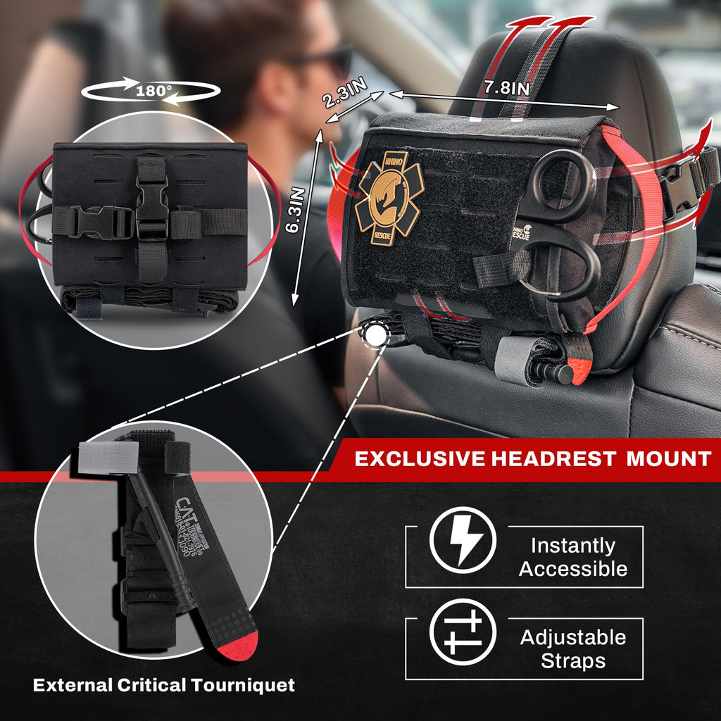 RHINO RESCUE Car Tactical IFAK Trauma Kit with C-A-T Tourniquet, First Aid Kits for Vehicles, Molle Pouch for Military, Combat,