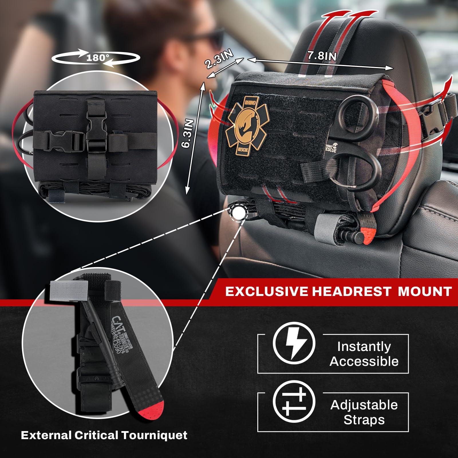 RHINO RESCUE Car Tactical IFAK Trauma Kit with C-A-T Tourniquet, First Aid Kits for Vehicles, Molle Pouch for Military, Combat,