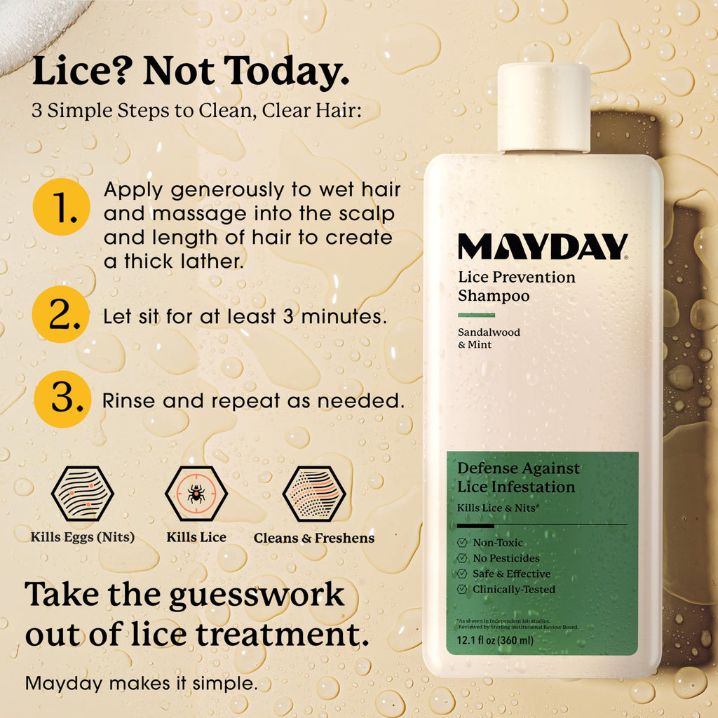 MAYDAY Lice Prevention Shampoo - Sandalwood & Mint - 12oz, Non-Toxic, Pesticide-Free, Scientifically Proven Defense Against Lice