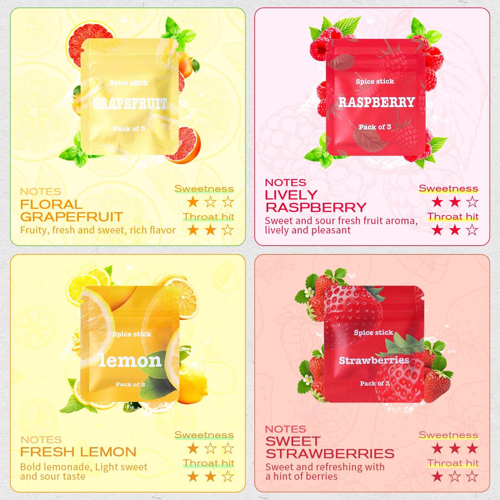 Boderi Plant Based Citrus Sweets Cores, 4 Packs, to Help Break Bad Habits Naturally, 12 Cores Total, Grapefruit Lemon Raspberry