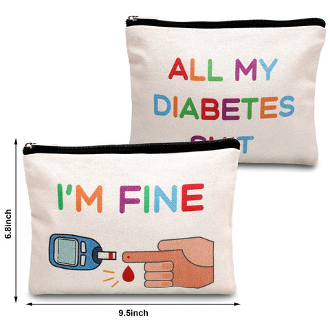2 Pieces Diabetic Supplies All My Diabetes Funny Organizer Travel Bag Canvas Bag Diabetic Emergency Canvas Bag Toiletry Make up 
