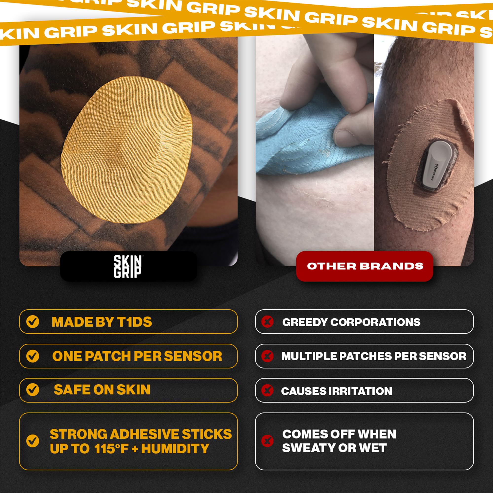 Skin Grip Adhesive Patches Compatible with Dexcom G7 & Stelo CGM - Waterproof & Sweatproof Cover for Continuous Glucose Monitor