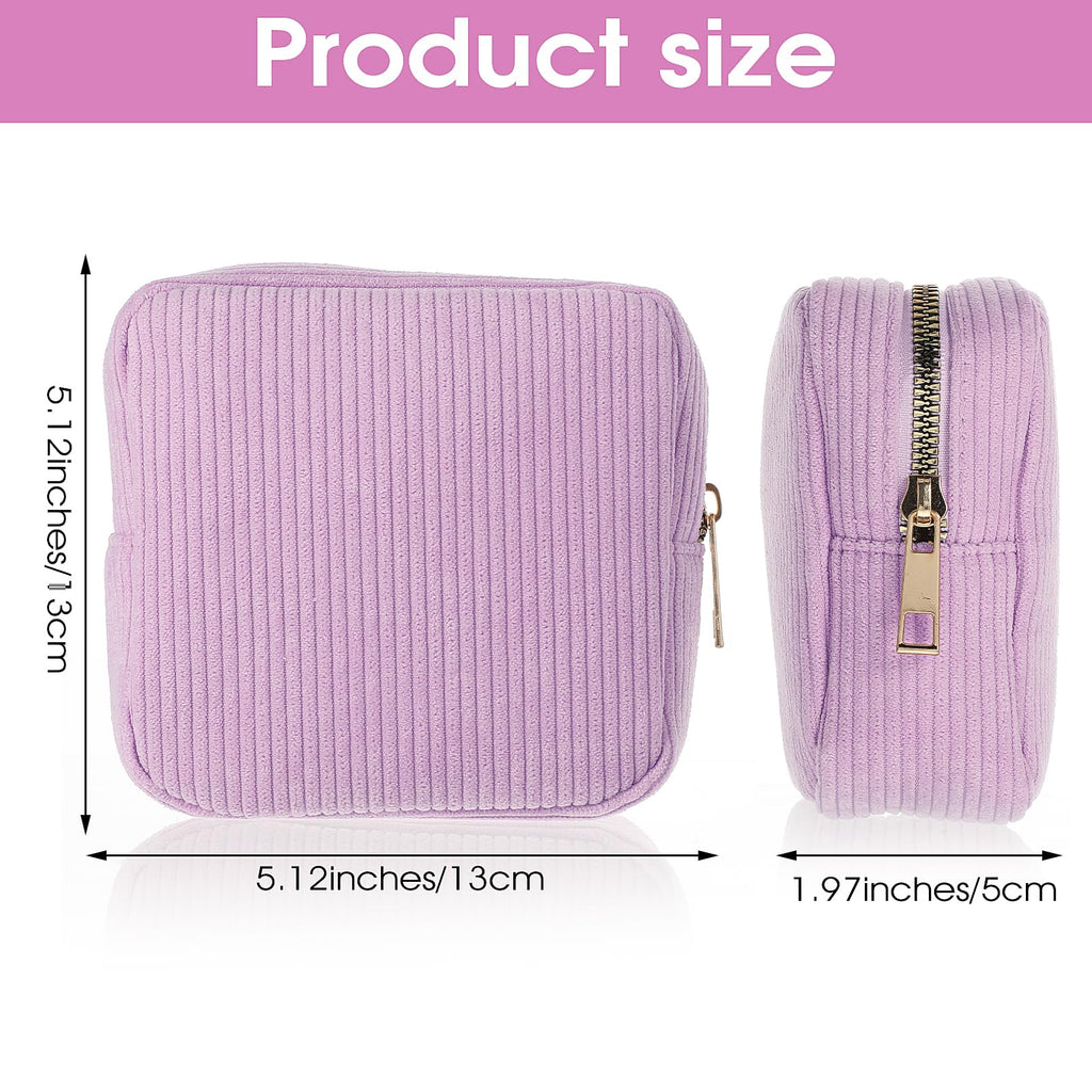 Feminine Menstrual Care Bags for Teen Girls, Mini Corduroy Period Bag for Storing Sanitary Napkins Portable Makeup Pouch with Zi