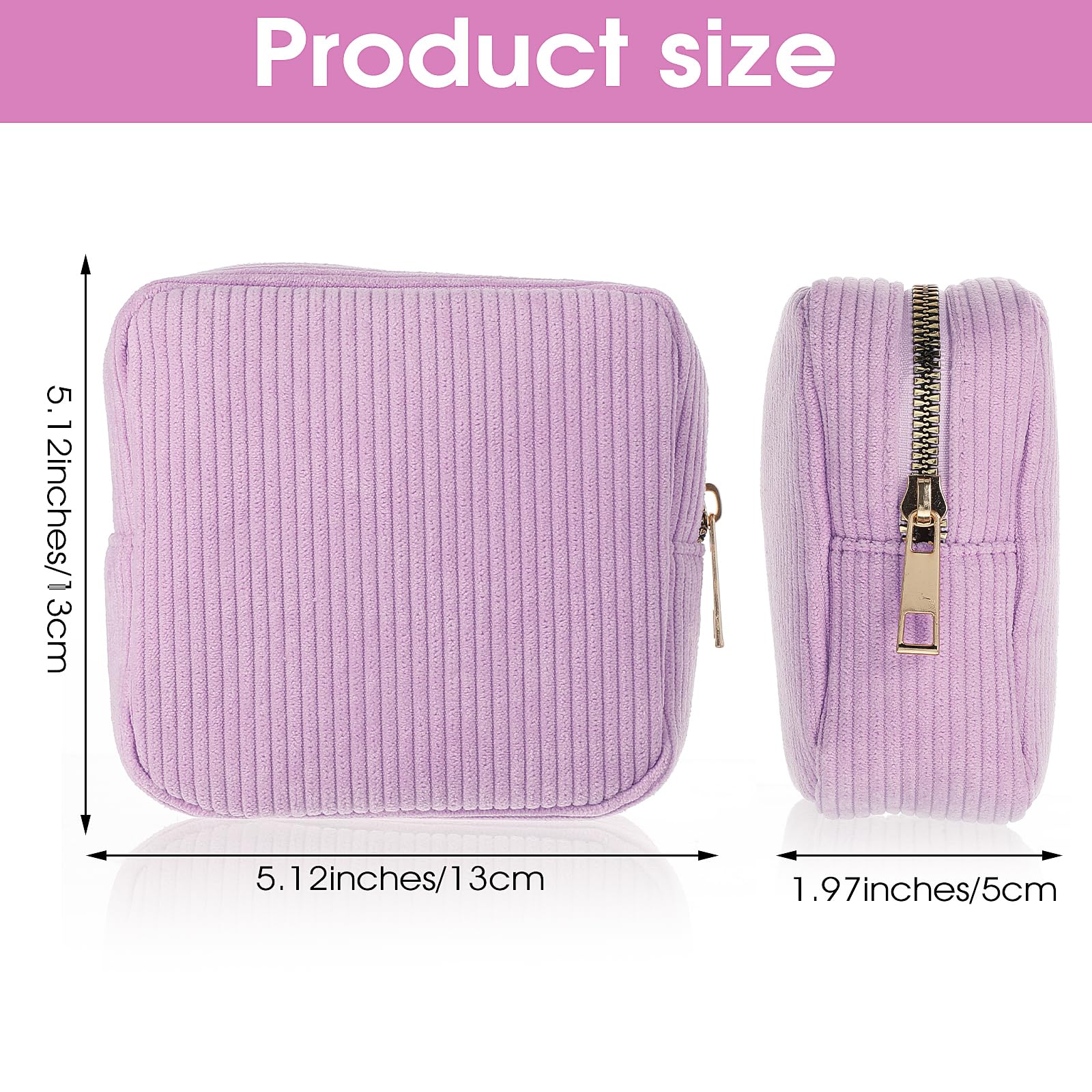 Feminine Menstrual Care Bags for Teen Girls, Mini Corduroy Period Bag for Storing Sanitary Napkins Portable Makeup Pouch with Zi