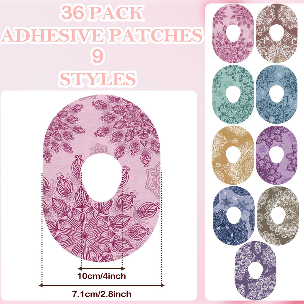 TrelaCo 36 Pcs Adhesive Patches Compatible with G7 Waterproof Overpatches Breathable Colorful Mandala Floral Pre Cut Cover Patch