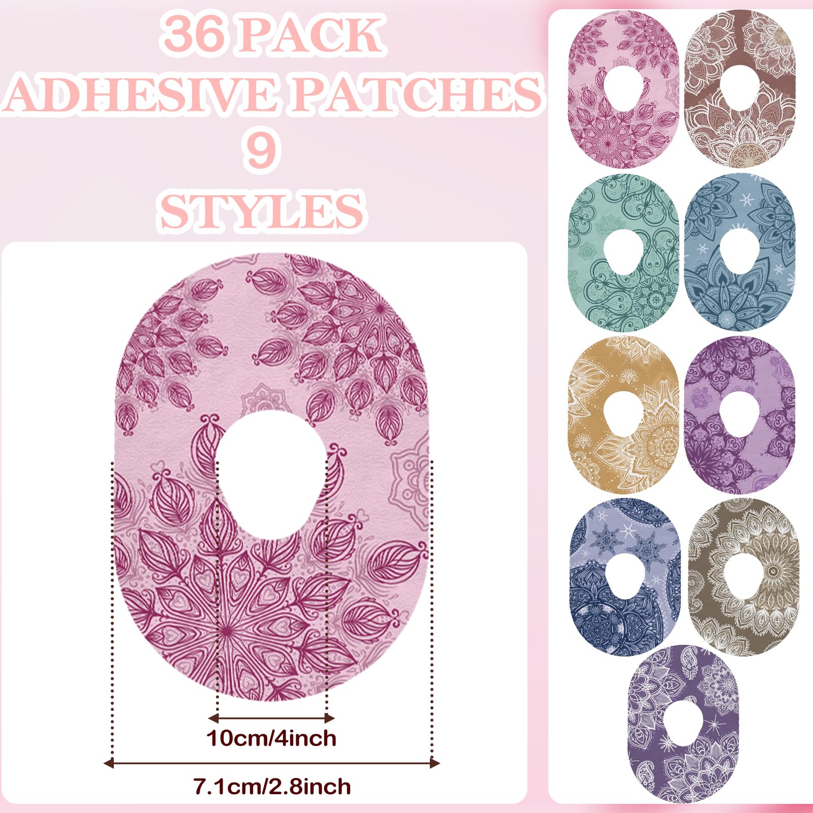 TrelaCo 36 Pcs Adhesive Patches Compatible with G7 Waterproof Overpatches Breathable Colorful Mandala Floral Pre Cut Cover Patch
