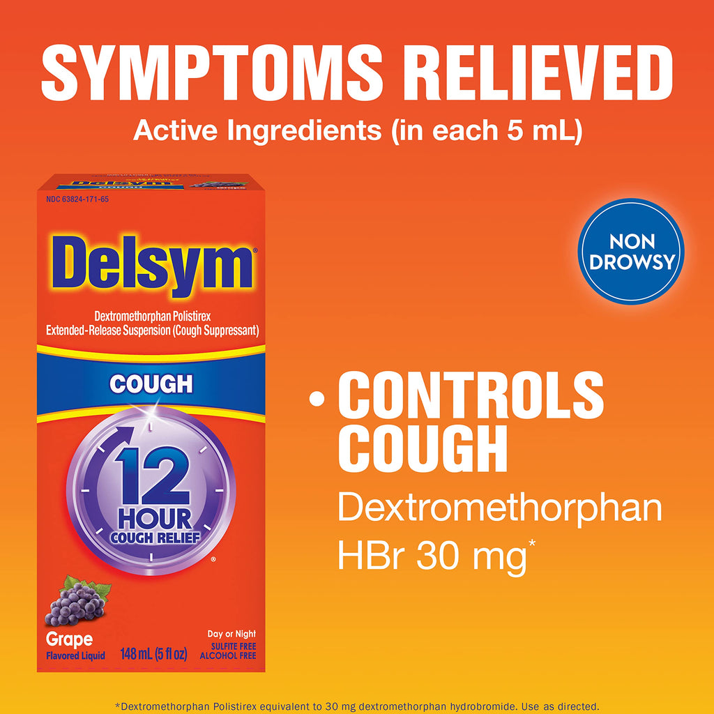 Delsym Adult 12 Hr Cough Relief Liquid, Grape, 5oz