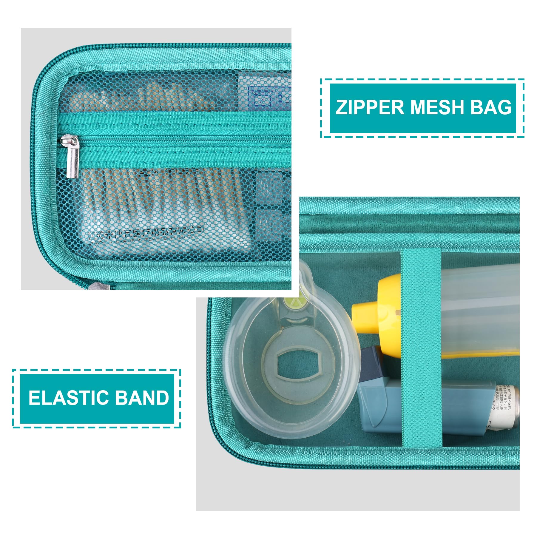 Supmay Hard Case for Asthma Inhaler, Handheld Spacer for Kids and Adults, Masks, Inhaler Holder Asthma Travel Bag Carrying Organ