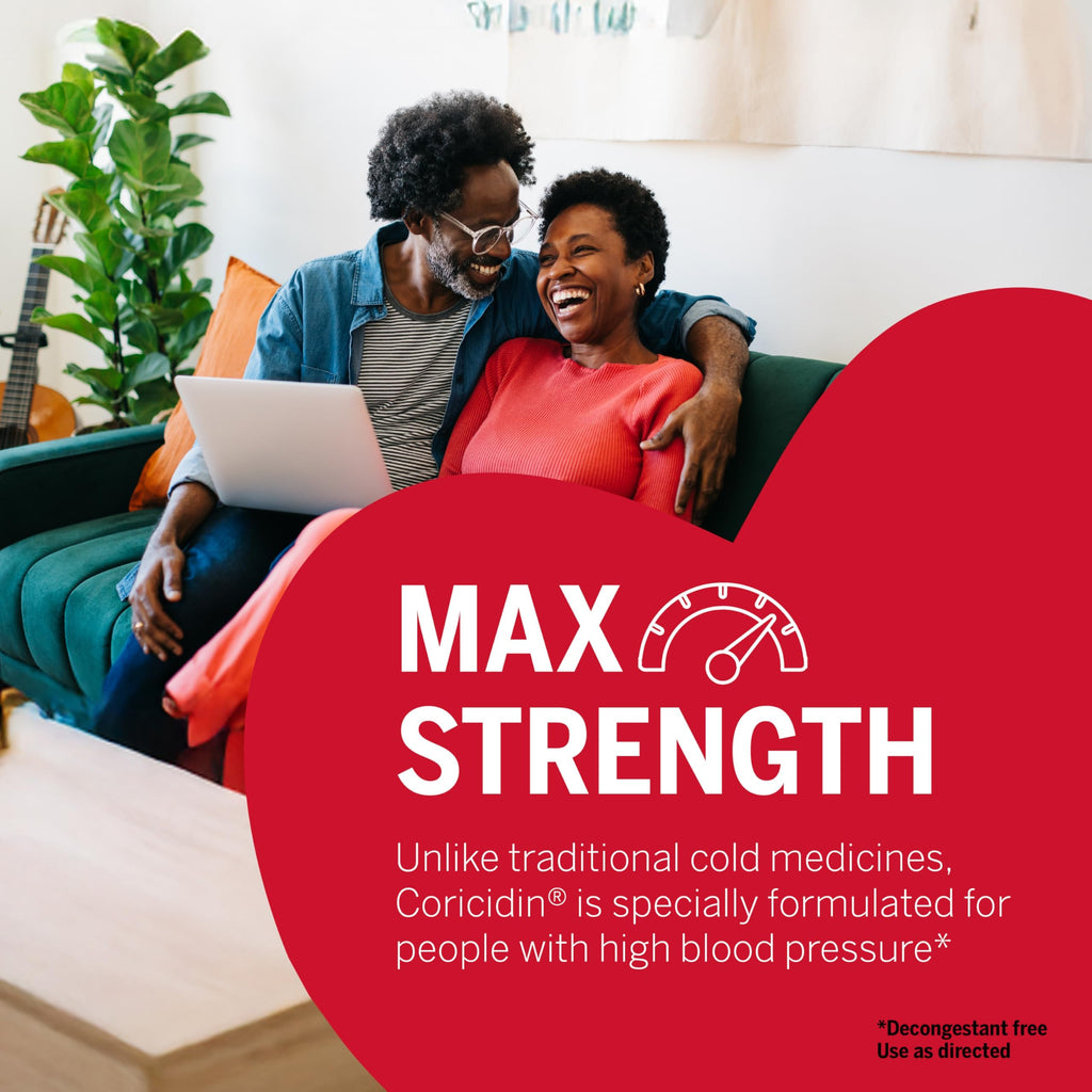 Coricidin HBP Decongestant-Free Cough and Cold Medicine - Specially Designed Relief for High Blood Pressure, Cough, Runny Nose,