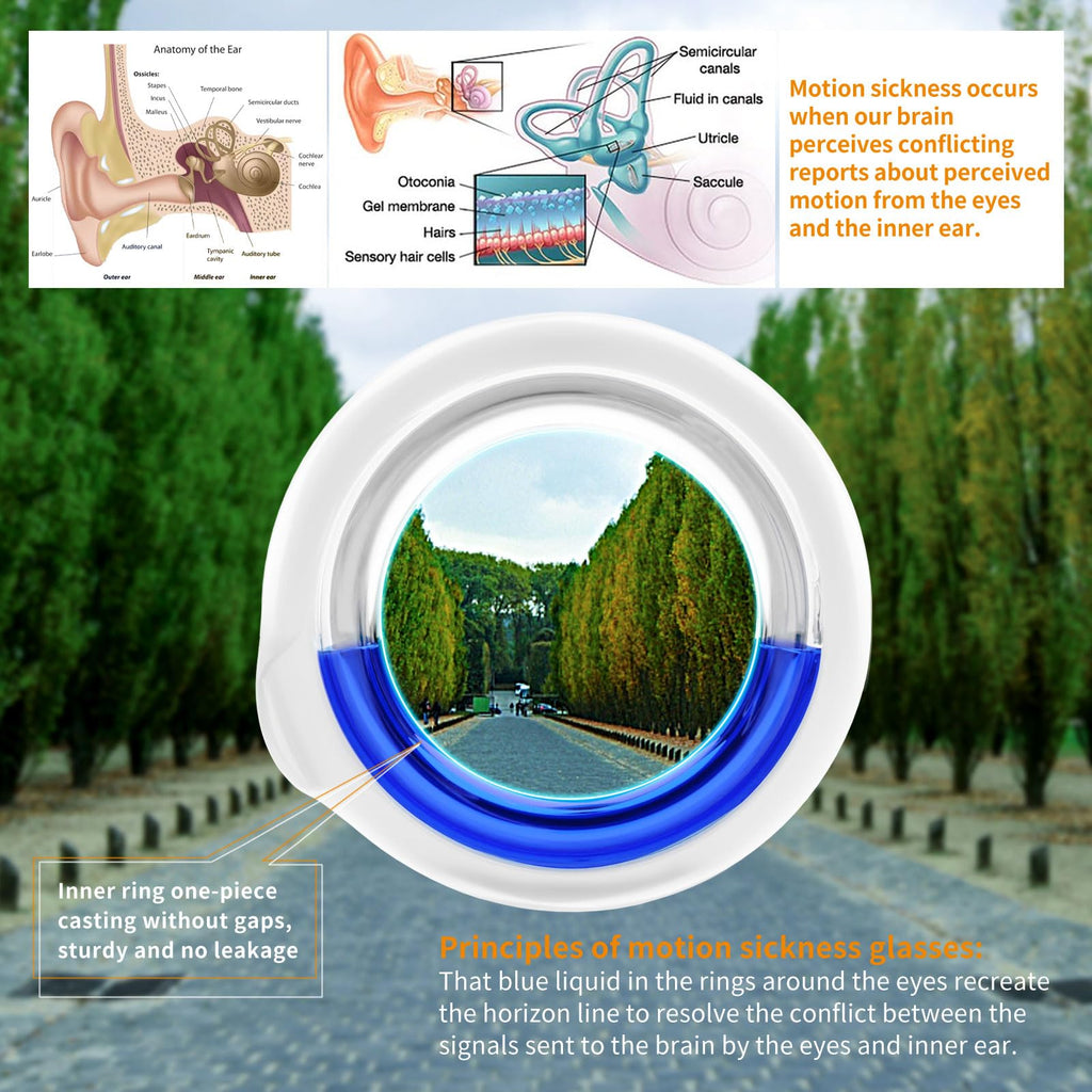 Hion Motion Sickness Glasses,Relieve Carsickness Airsickness Seasickness Ultra-Light Portable Nausea Vertigo Glasse, No Lens Liq