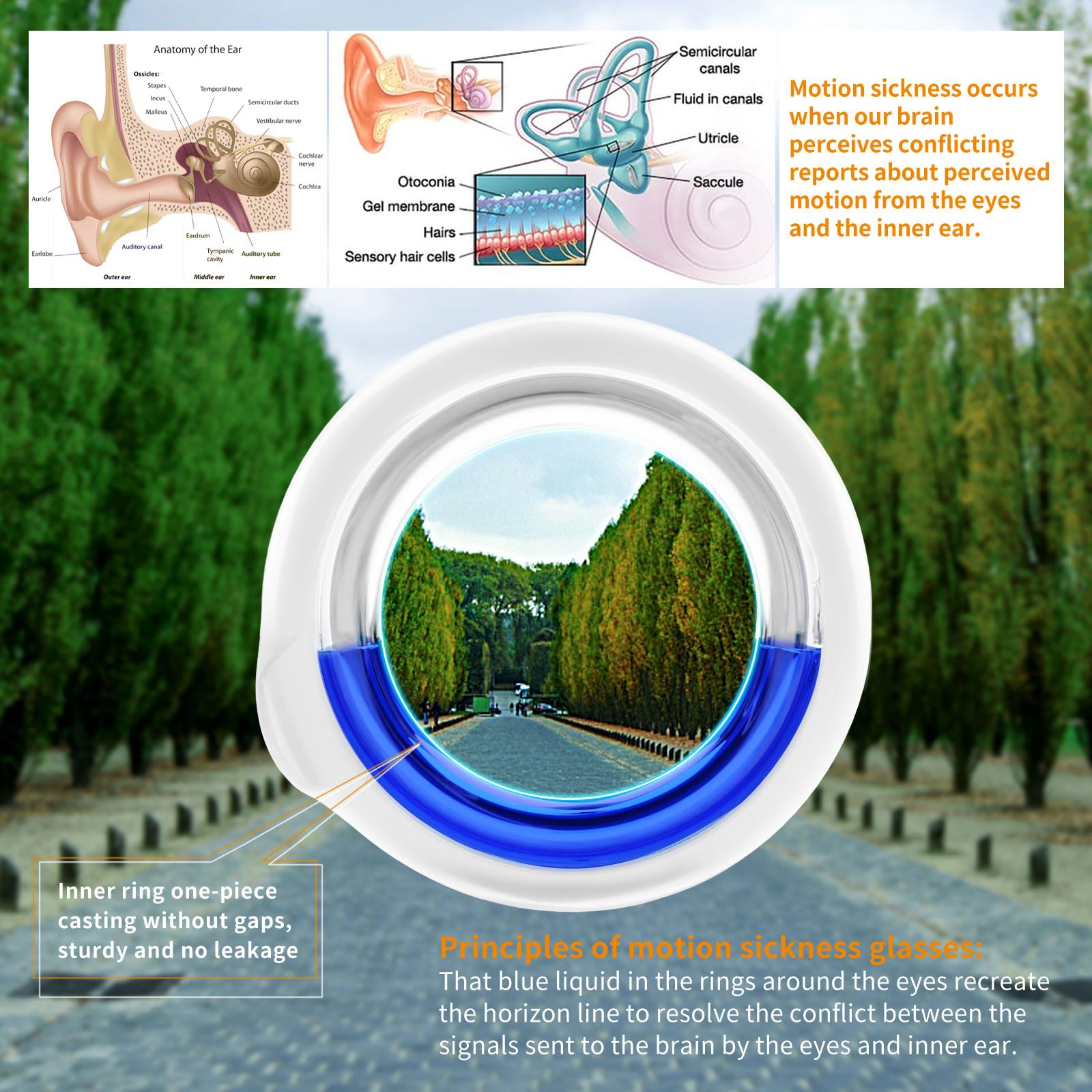 Hion Motion Sickness Glasses,Relieve Carsickness Airsickness Seasickness Ultra-Light Portable Nausea Vertigo Glasse, No Lens Liq