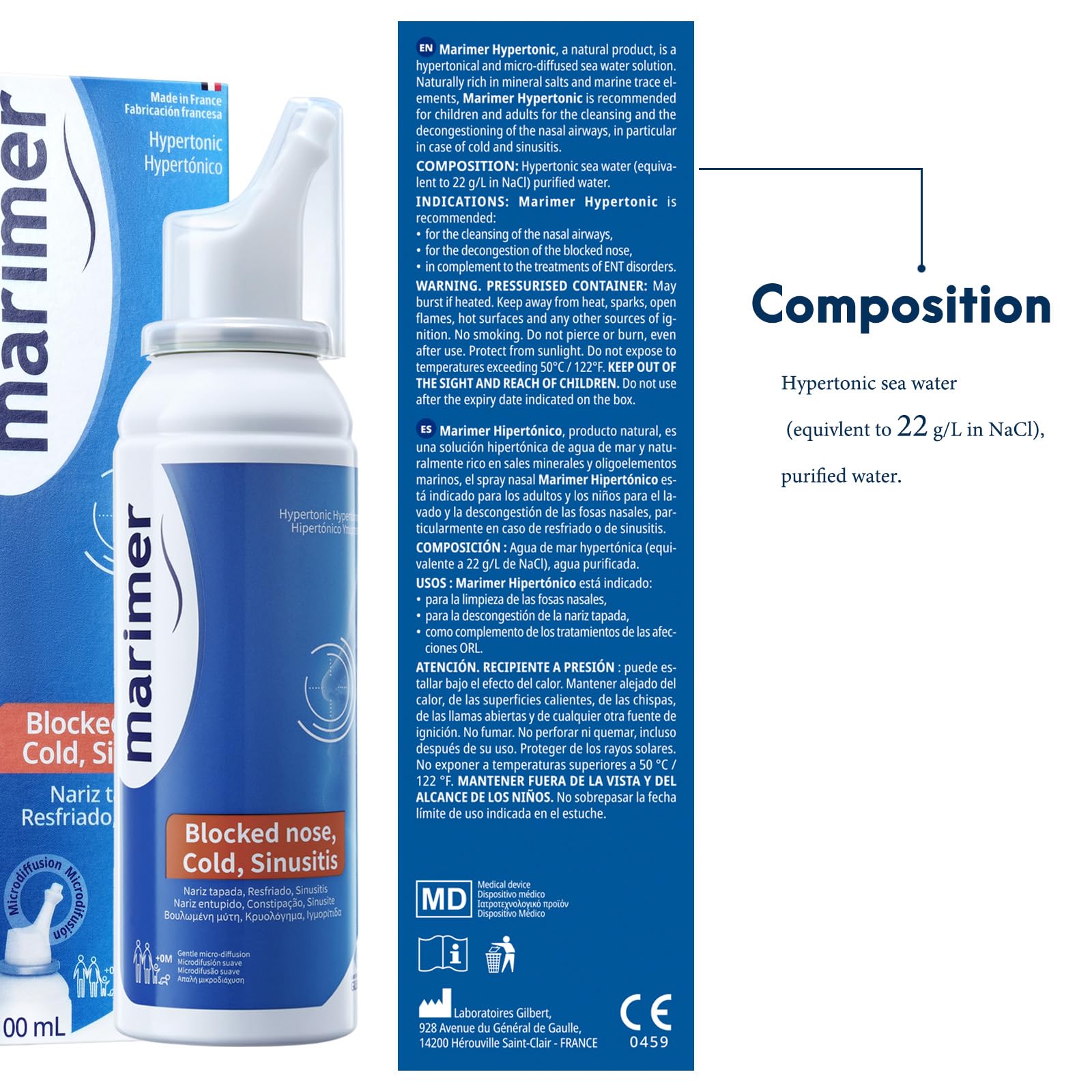 Marimer Hypertonic Saline Nasal Spray All Natural Seawater,Sinus Rinse & Sinus Allergy Symptom Reliever 3.38 FL OZ (100 mL)