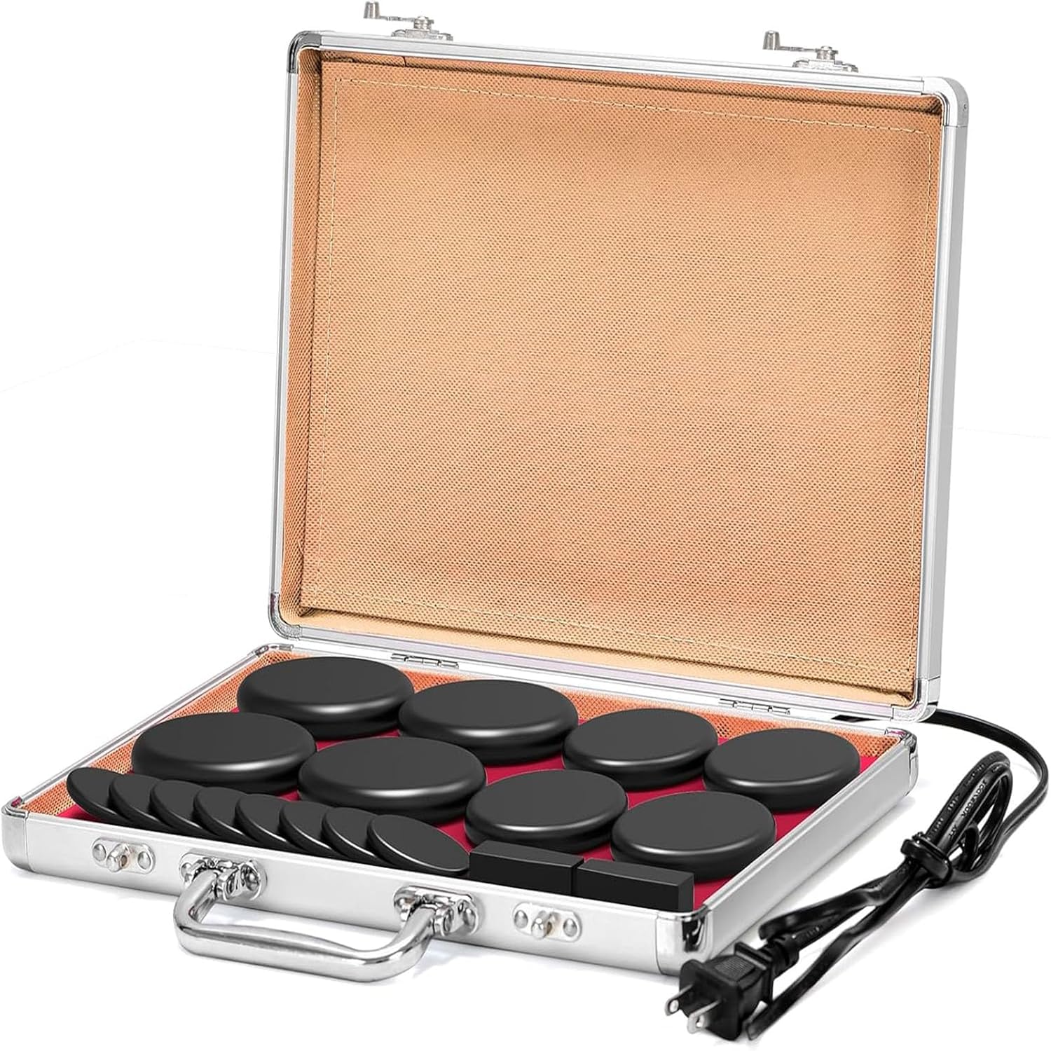 Hprampi 18Pcs Hot Rocks Massage Stones with Heater Kit, Profesional Basalt Stones for Massage, Portable Hot Stone Kit for Relaxi